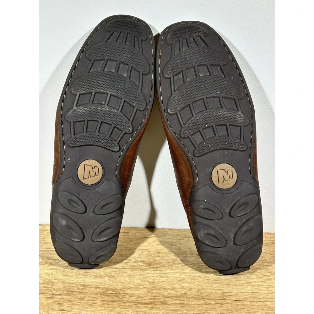 MERRELL Men's Rally Moc 9.5 Dark Earth Leather Driving Loafers Slip On J38507